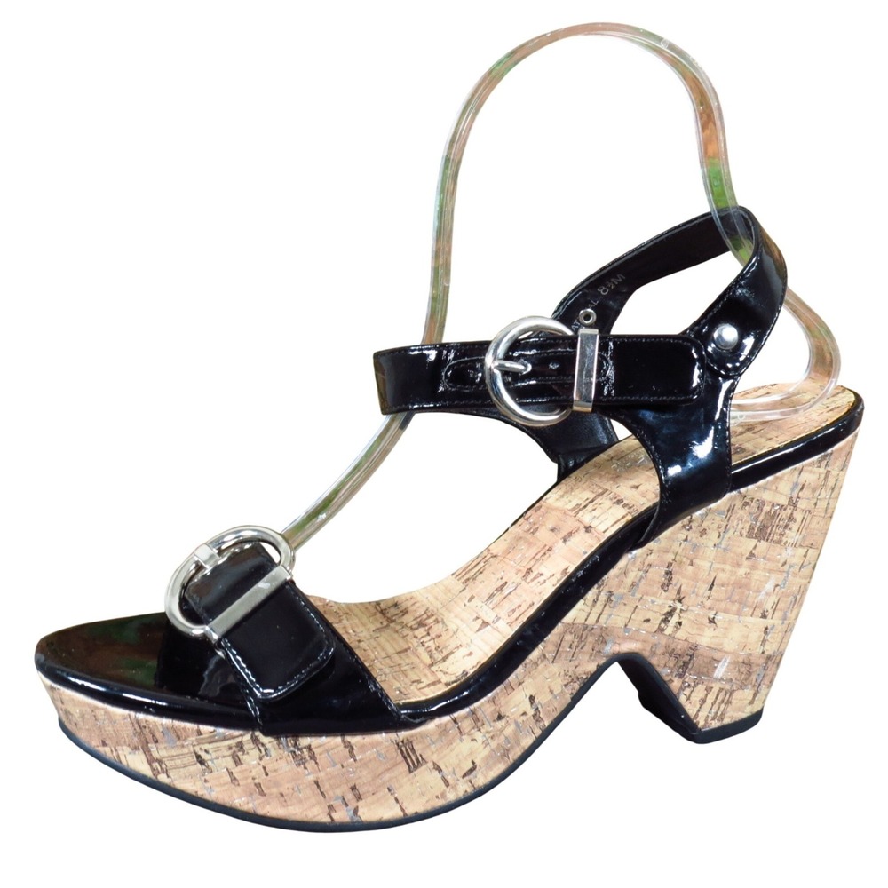 Sbicca Bethany Women Platform Sandal Size 8.5 Casual Summer Black Cork Wedge